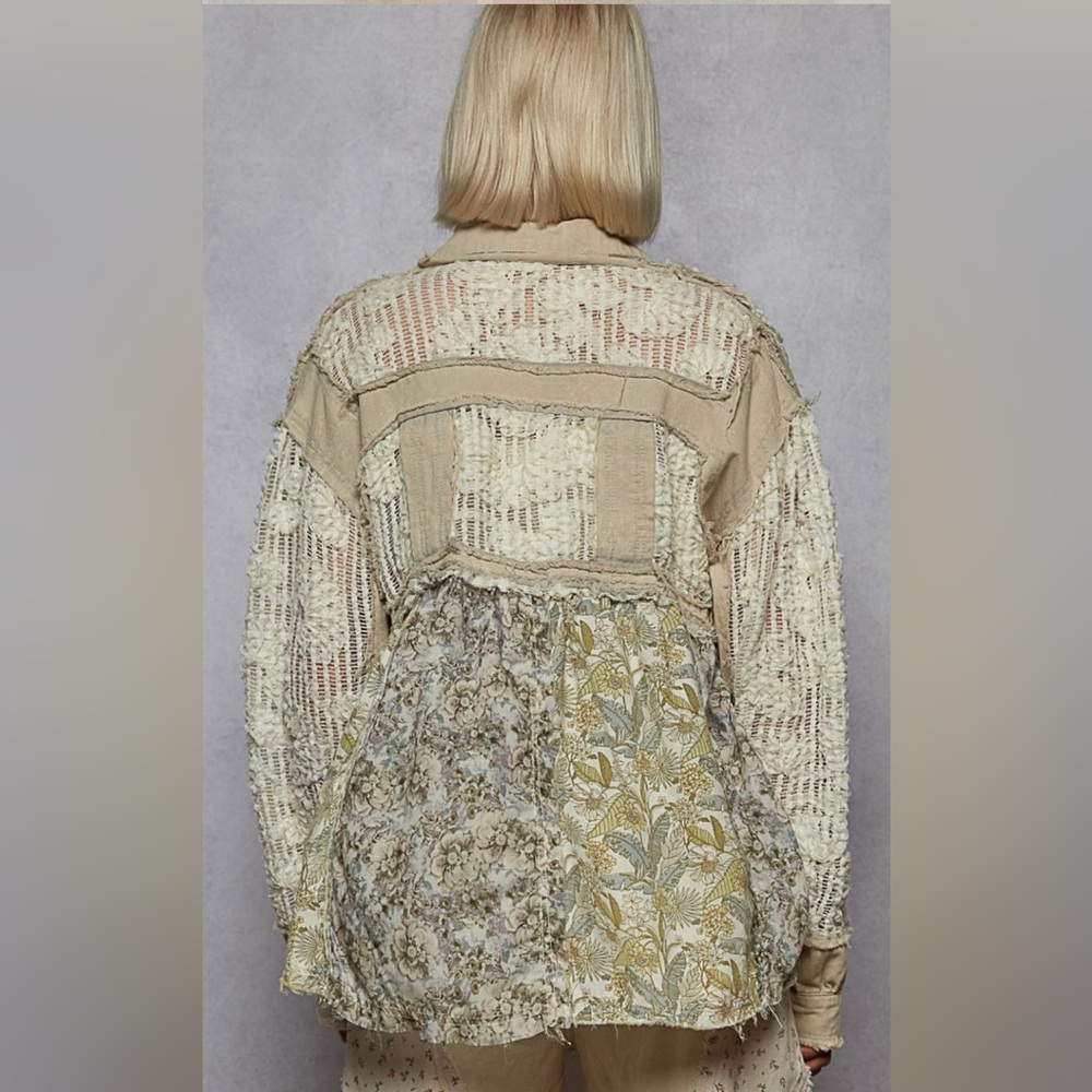 NEW POL Stylish Powder Grey Patchwork Jacket Size Small - Picture 2 of 3